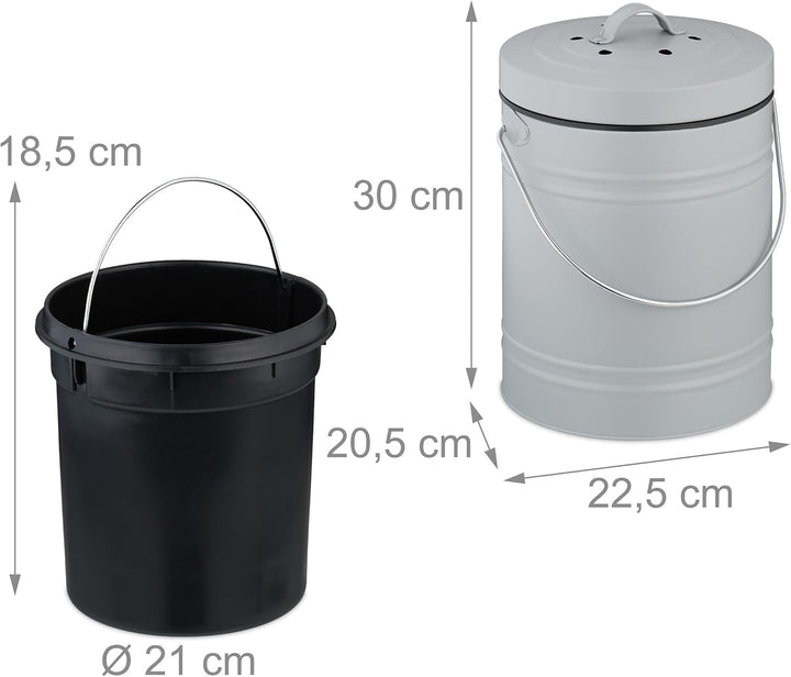 Relaxdays Komposteimer Küche, 5 l, Kleiner Mülleimer, Deckel und Geruchsfilter, Abfalleimer Biomüll,