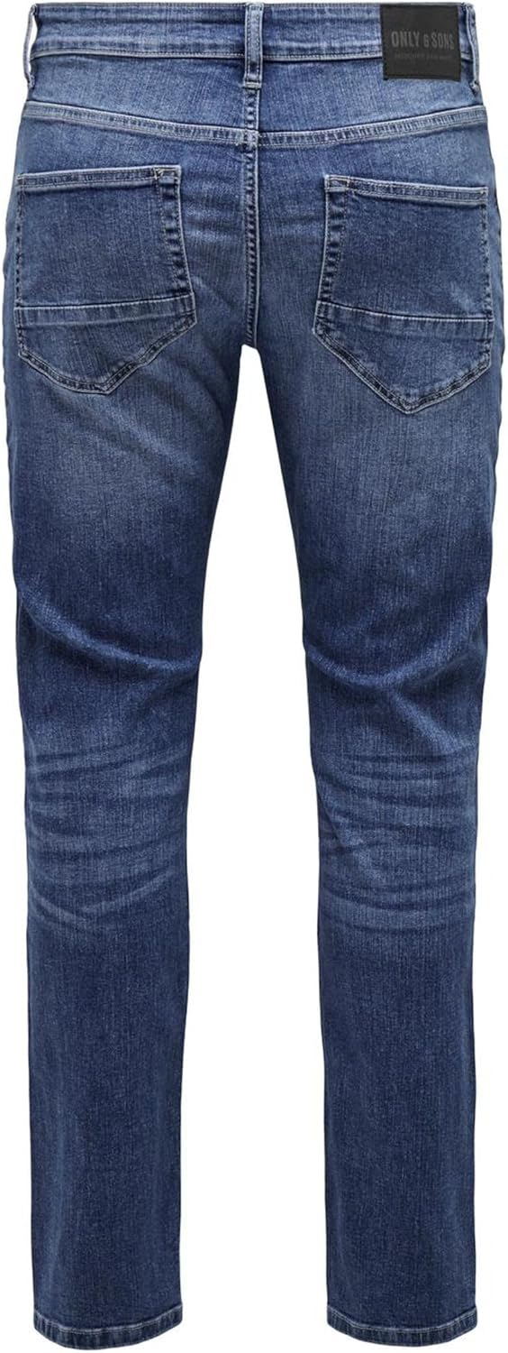 ONLY & SONS Male Slim Fit Jeans ONSLOOM Mid Rise Slim Fit Jeans 28W / 30L Medium Blue Denim, 28W / 3