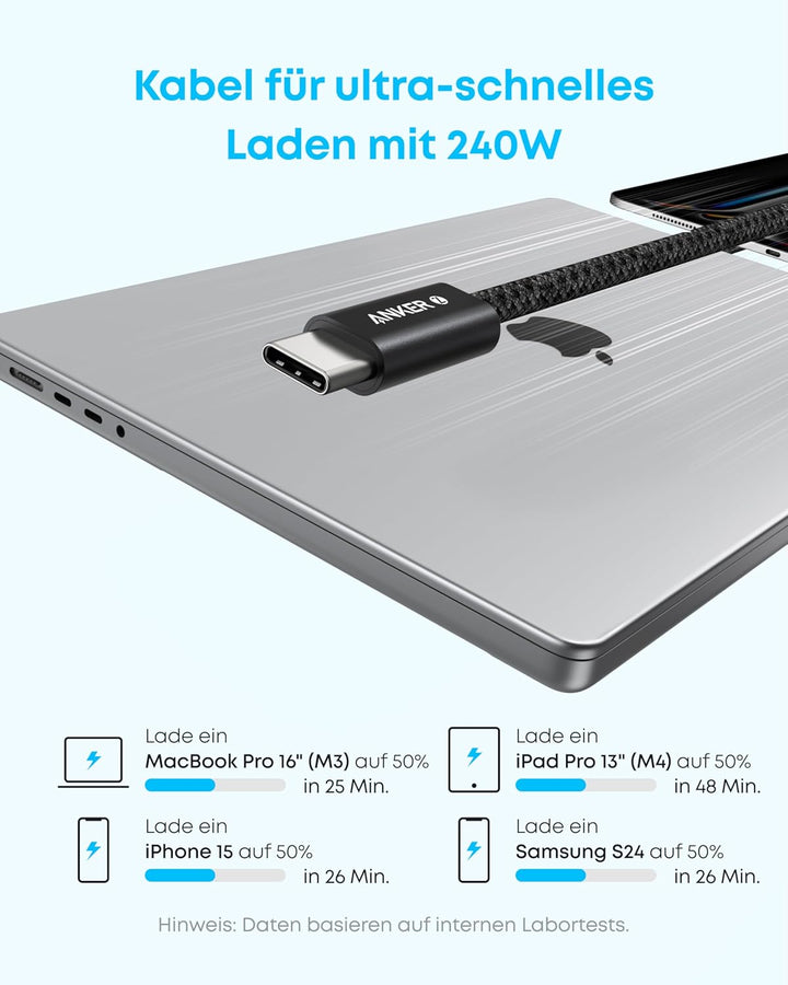 Anker 100W USB C Ladegerät 3-Port+ Anker 240W USB C Kabel [2 Stück 1,8m]