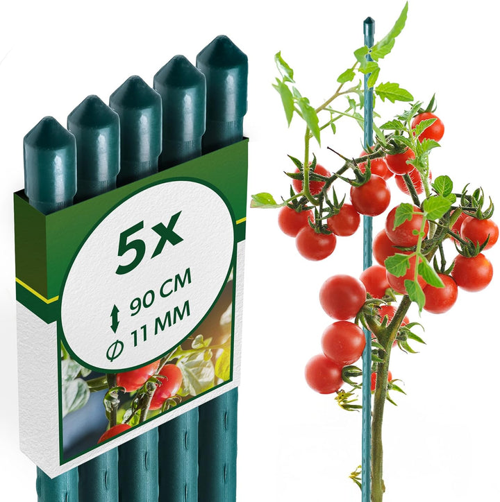 KADAX 5X Pflanzstäbe 90cm x 11mm, Blumenstütze aus Stahl, Beschichtete Pflanzstab, Pflanzen-Rankstab