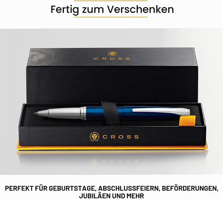Cross ATX Rollerball (Schreibfarbe schwarz, Strichstärke M, inkl. Geschenkbox) blau-lack transluzent