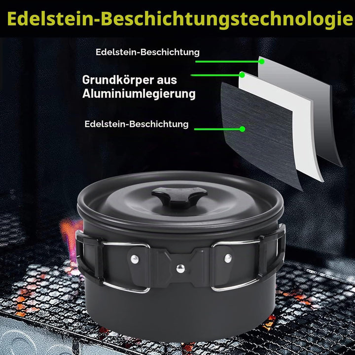 aiGear Camping Kochgeschirr Set/Outdoor Geschirr Set | Camping Topf Kochtopf Tragbar Aluminium | mit