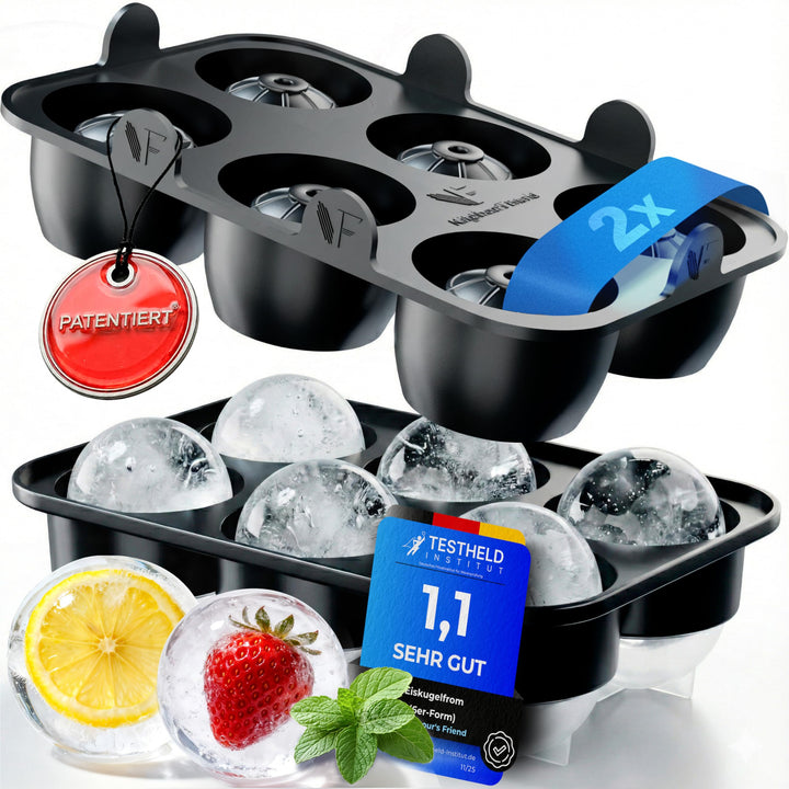Neighbour's Friend Patentierte Eiskugelform 2er Pack Platinum - Grosse Eiswürfelform rund Platinsili