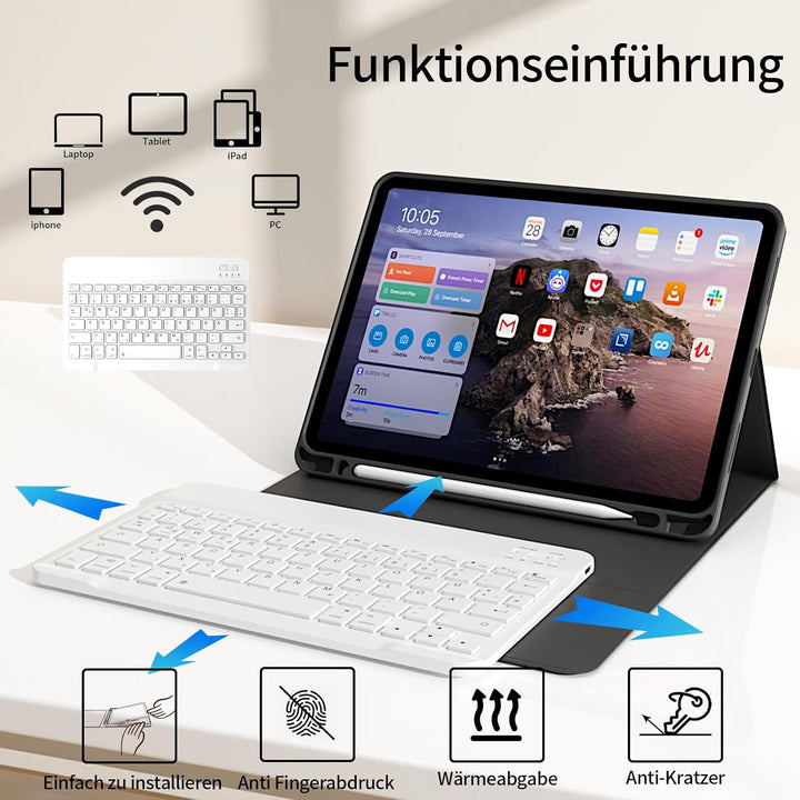 Hülle mit Tastatur für iPad Pro 11 4. / 3. / 2. Generation 2022/2021/2020 mit stifthalter, Magnetisc