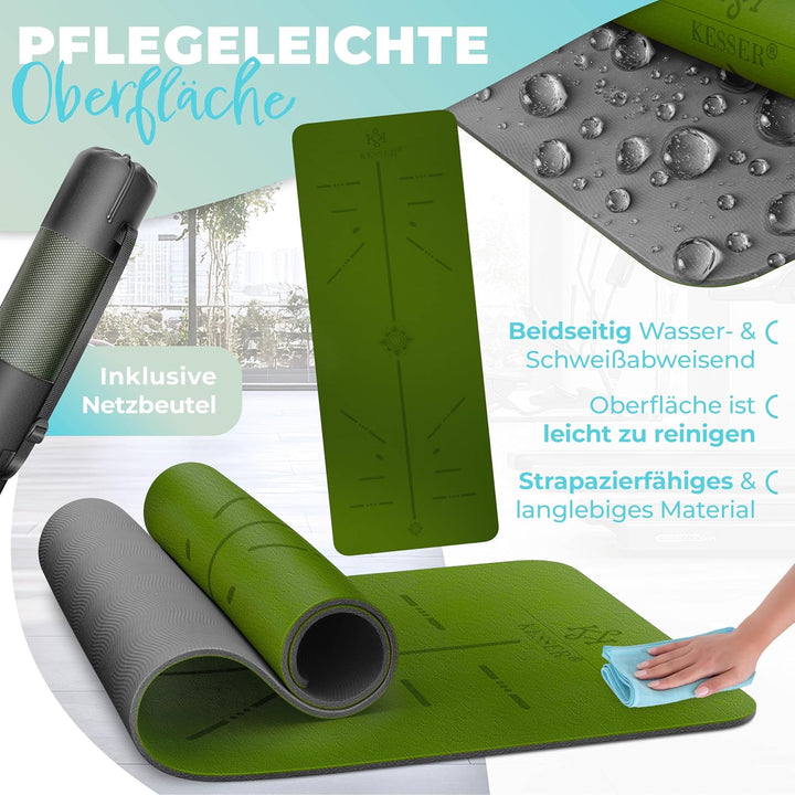 KESSER® Gymnastikmatte mit Tragegurt rutschfest TPE Yogamatte Gepolstert & rutschfest Fitnessmatte,