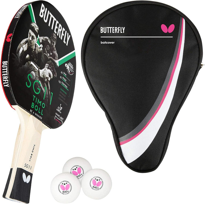 Butterfly Timo Boll SG11 Tischtennisschläger + Tischtennishülle Drive Case + 3*** ITTF R40+ Tischten