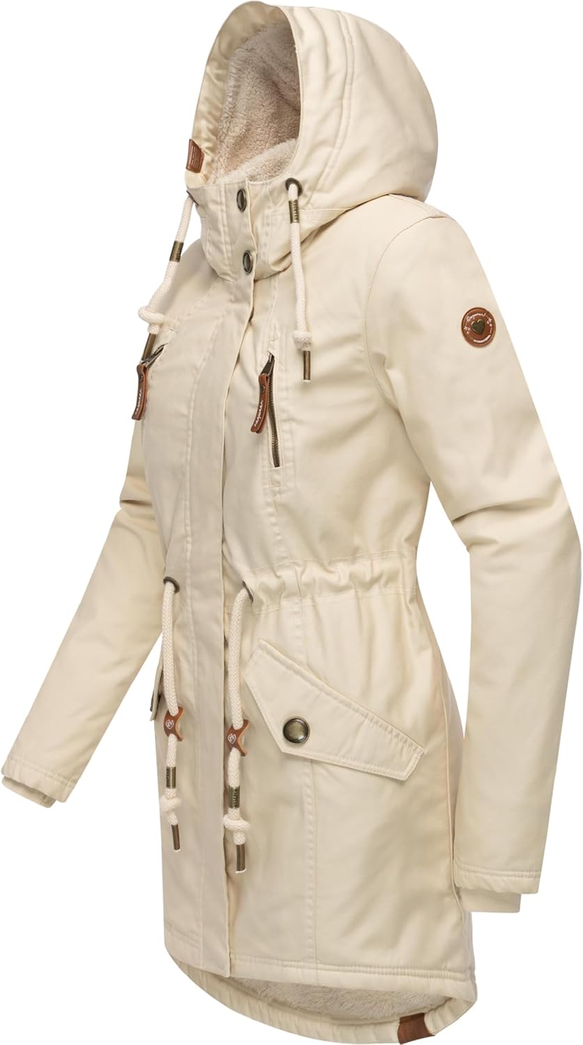 Ragwear Damen Mantel Lange warme Winterjacke mit Teddyfell-Kapuze Elsie Intl XS-5XL M Beige22, M Bei