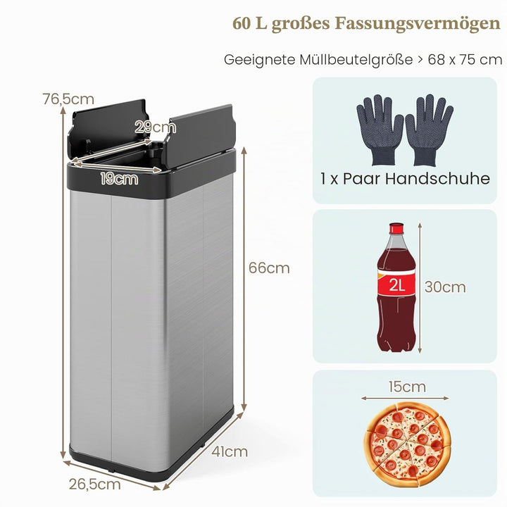 LIFEZEAL 60L Mülleimer, Küchenabfalleimer mit Smart Sensor, Abfalleimer Küche mit Deckel für Mülltre