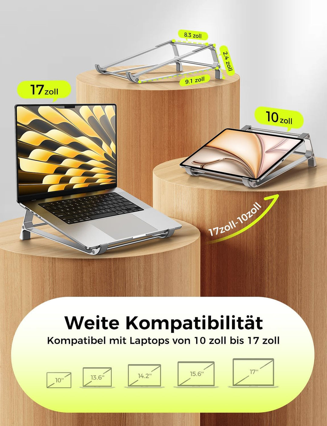 MAGIC JOHN Vertikaler Laptop Ständer & Aufbewahrungshalter–Tragbarer Aluminium Ständer mit Silikonpo