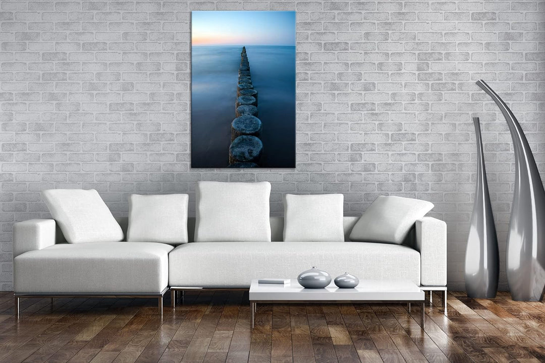 Buhnen an der Ostsee im Format: 100x70 als Leinwandbild, Motiv fertig gerahmt auf Echtholzrahmen, Ho