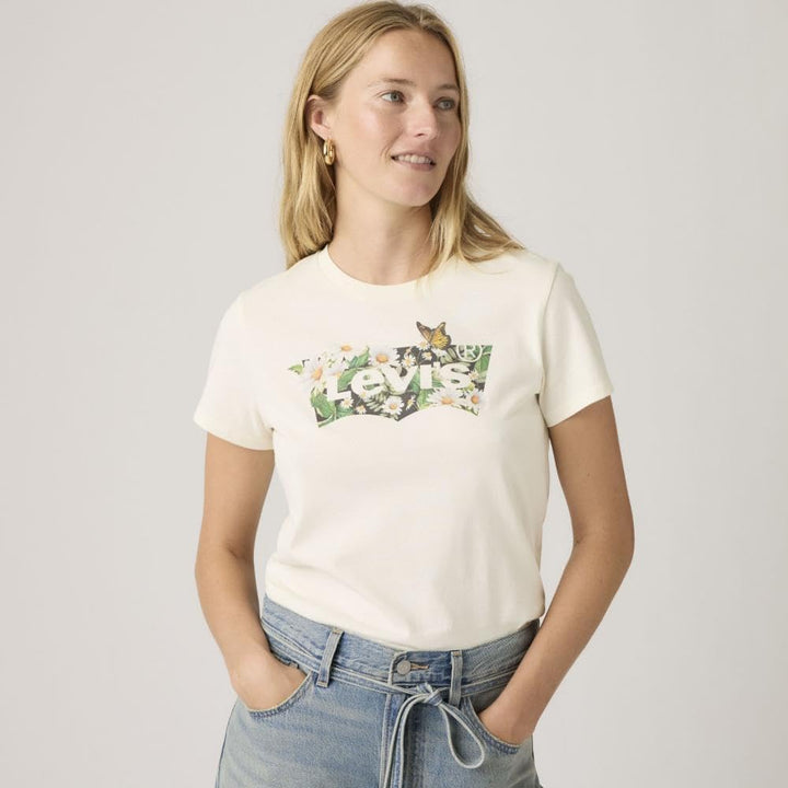 Levi's Damen The Perfect Tee T-Shirt, Chesthit Logo L Daisy Bw Egret, L Daisy Bw Egret