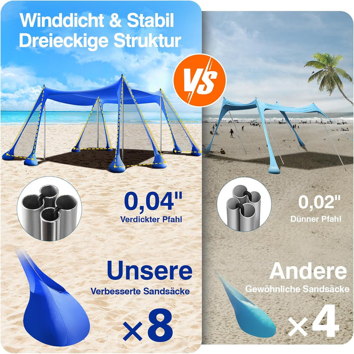 Rhino Valley Strandmuschel, Strandzelt Sonnenschutz UV 50+, Windschutz Strandzelt, Tragbar Sonnenseg