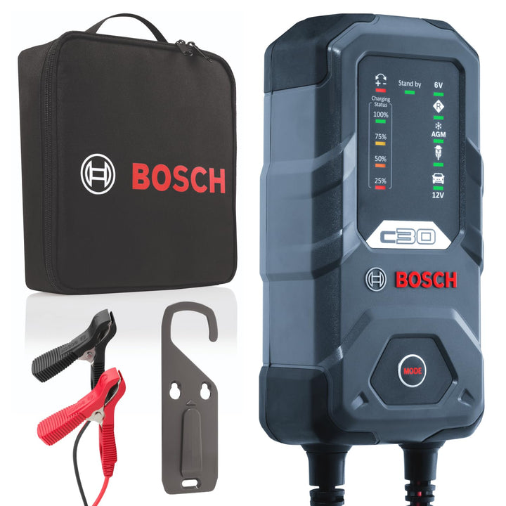 Bosch C30 Kfz-Batterieladegerät, 3,8 Ampere, mit Erhaltungsfunktion - für 6 V / 12 V Blei-Säure, Wet