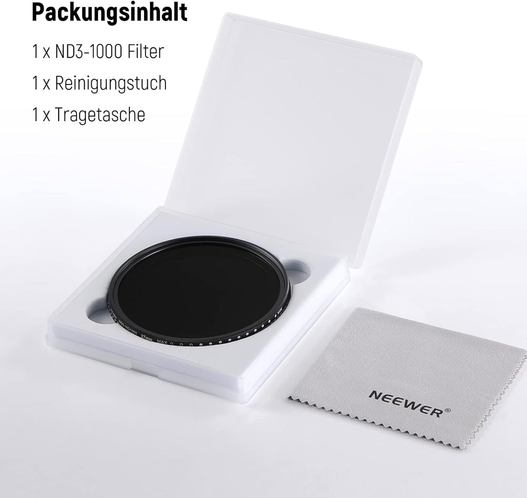 NEEWER 37mm Variable ND Filter ND3-ND1000 (1,5-10 Begrenzte Stops) Variabel Graufilter optischem HD