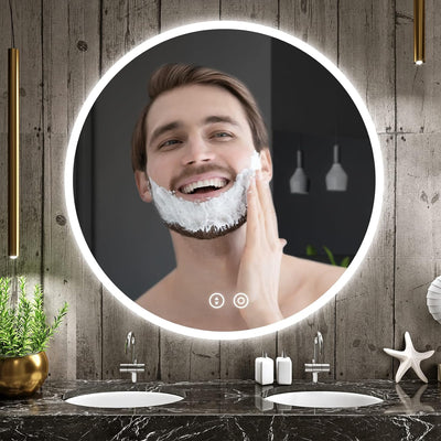 YOLEO Runder Badspiegel mit LED-Beleuchtung, Wandspiegel 60*60cm, Badzimmer Spiegel mit Touchschalte