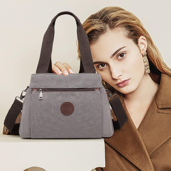KONO Canvas Handtasche Frauen Schultertasche Grau, Grau
