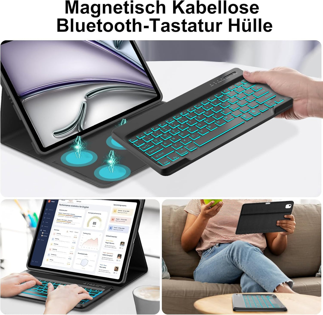 IVEOPPE Hülle mit Tastatur für iPad Air 13 Zoll 2025 M3/2024 M2, Deutsches Beleuchtung QWERTZ Layout