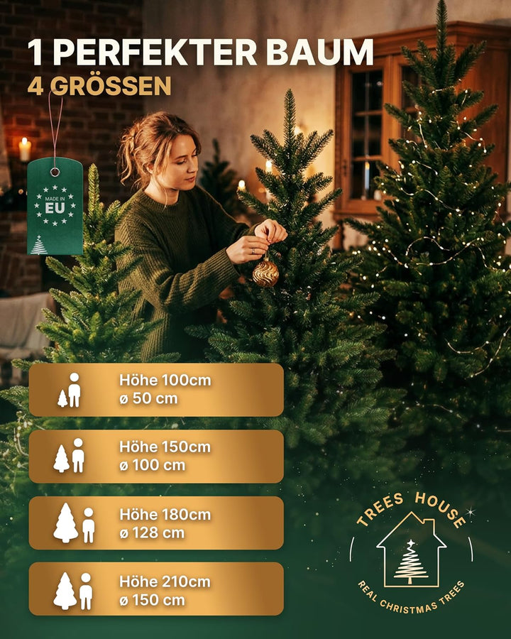 Premium Künstlicher Weihnachtsbaum 150 cm I Künstlicher Tannenbaum mit Holzkisten-Ständer I Zweige I