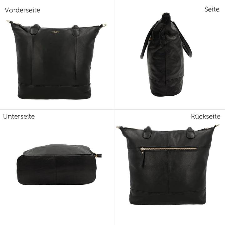 Gusti Shopper Leder - Mia Handtasche Damen Arbeitstasche Schwarz, Schwarz