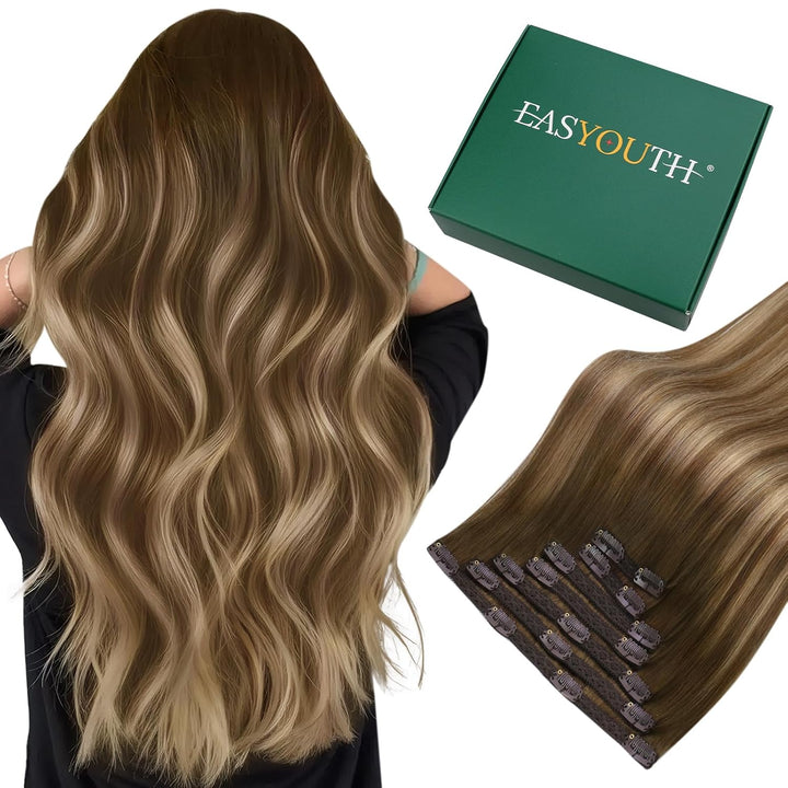 Easyouth Clip in Extensions Echthaar Braun Clip in Haarverlangerung Remy Echthaar Clip in Extensions