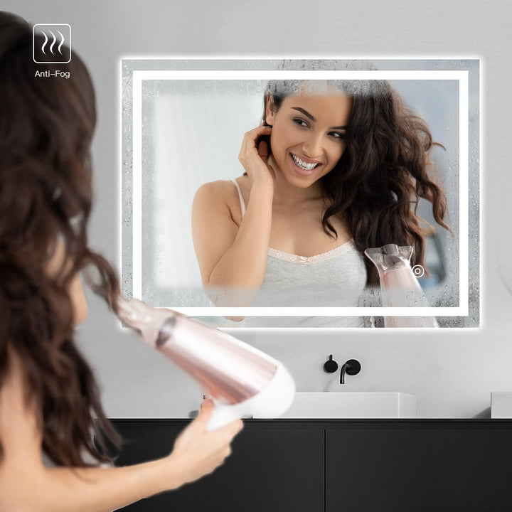 Dripex Badspiegel LED Badezimmerspiegel mit Beleuchtung mit Touch-Schalter Wandspiegel Beschlagfrei