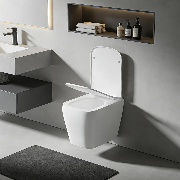 SURFOU Toilettendeckel mit Absenkautomatik, Hochwertiger UF/Duroplast WC Sitz in Eckiger-Form, mit S