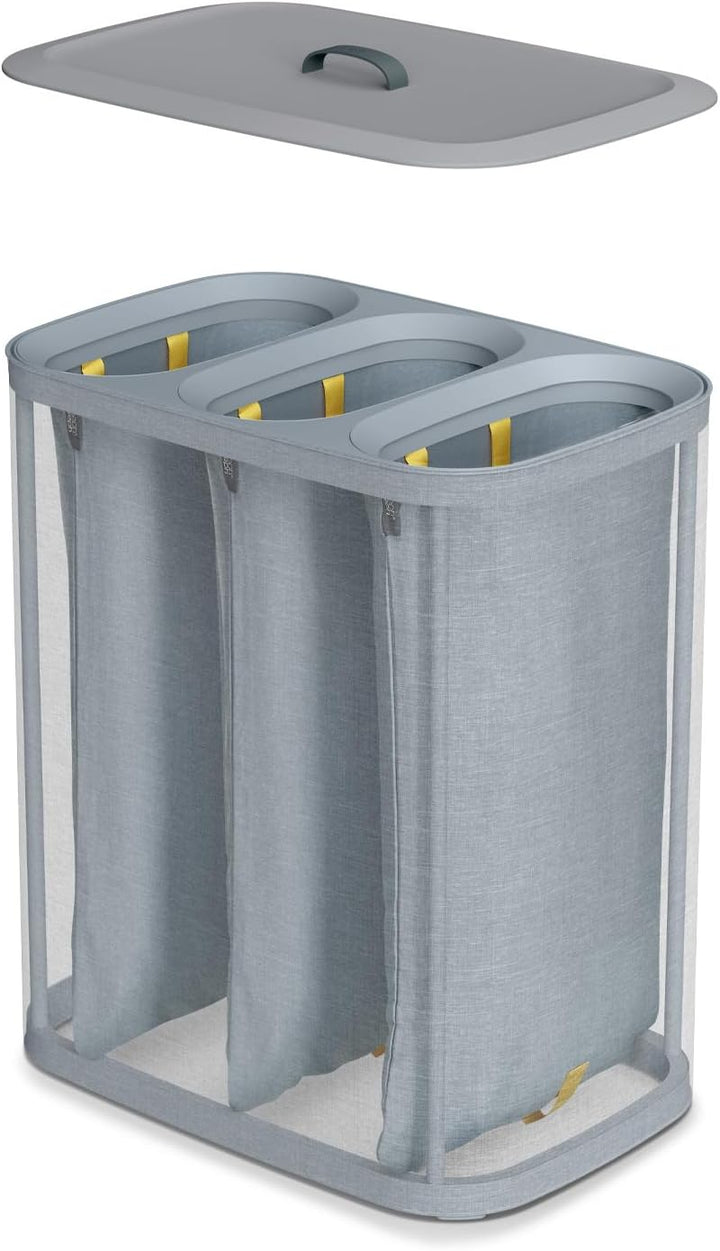 Joseph Joseph Tota - Trio 90-Liter-Wäschesortierkorb mit Deckel, 3 herausnehmbare Wäschesäcke mit Gr