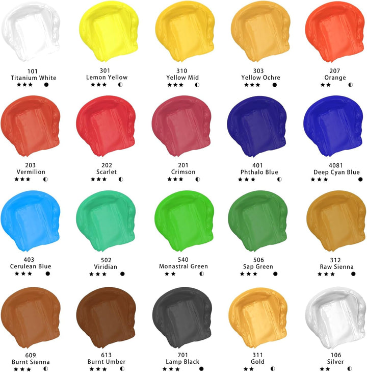Artecho Acrylfarben Set Professional 20x120 ml, Acrylic Paint Set, Wasserfest und Lichtecht, Schnell