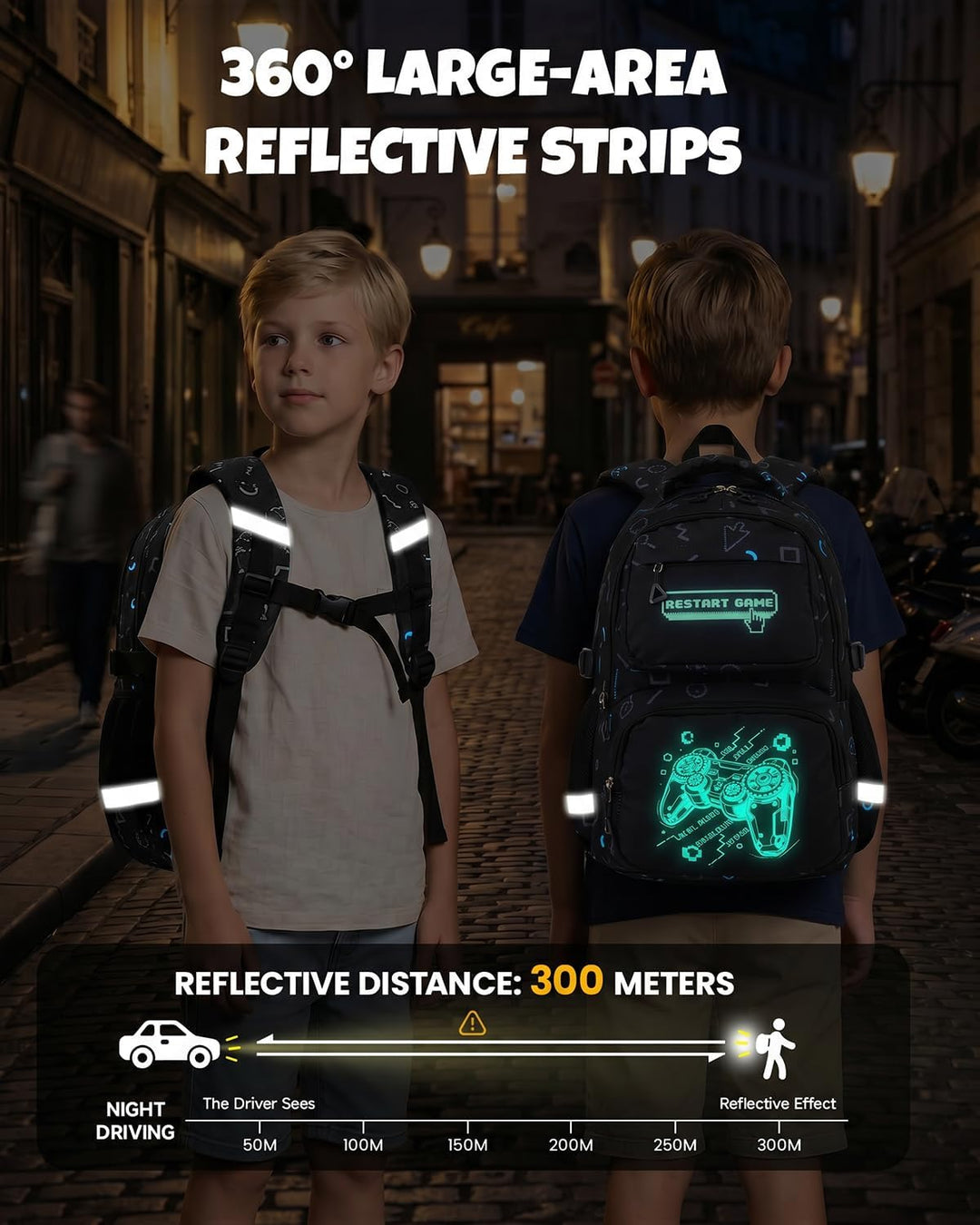 Amythe Schulrucksack Jungen Teenager, Schultasche Kinder mit Reflektoren für 1. bis 4. Klasse, Leuch