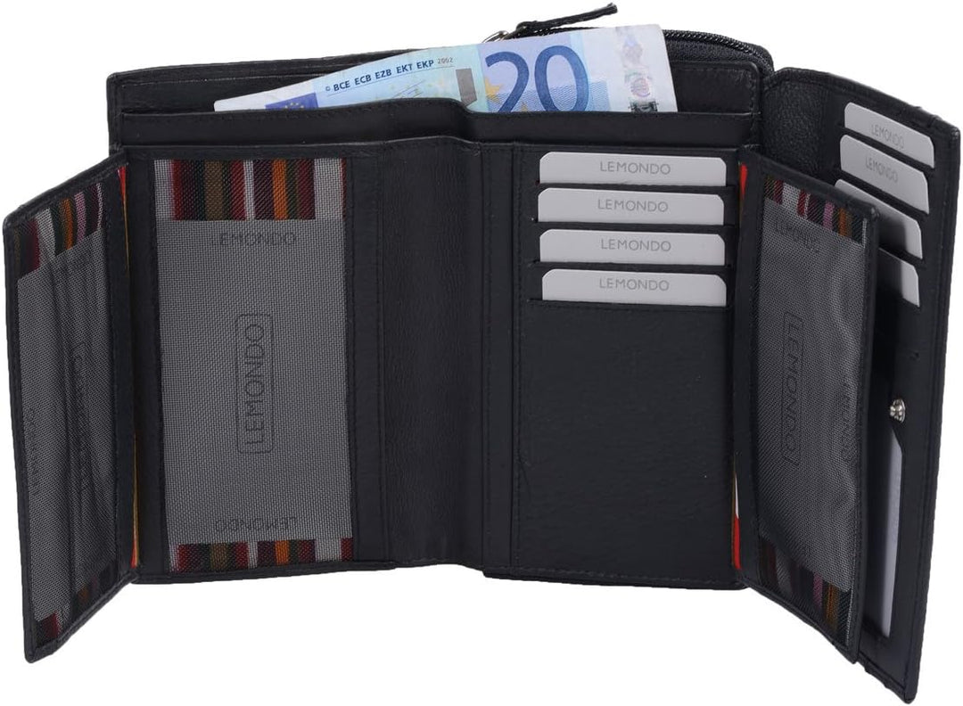 Damenlangbörse LEMONDO in Echt-Leder, schwarz, 16x9x4cm, Schwarz