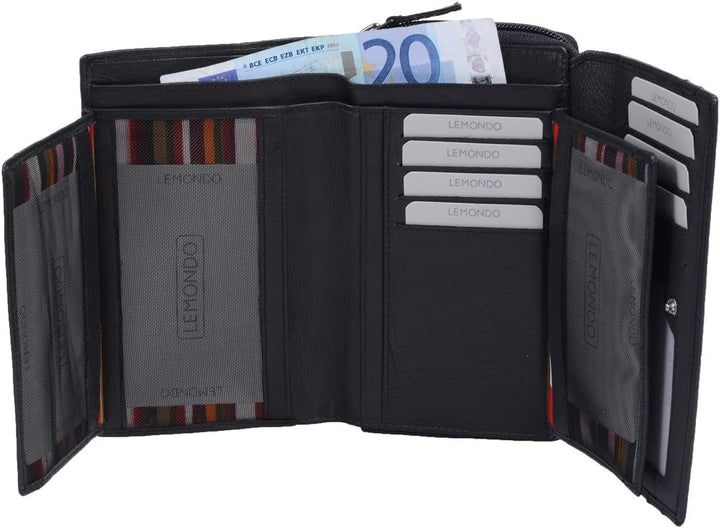 Damenlangbörse LEMONDO in Echt-Leder, schwarz, 16x9x4cm, Schwarz