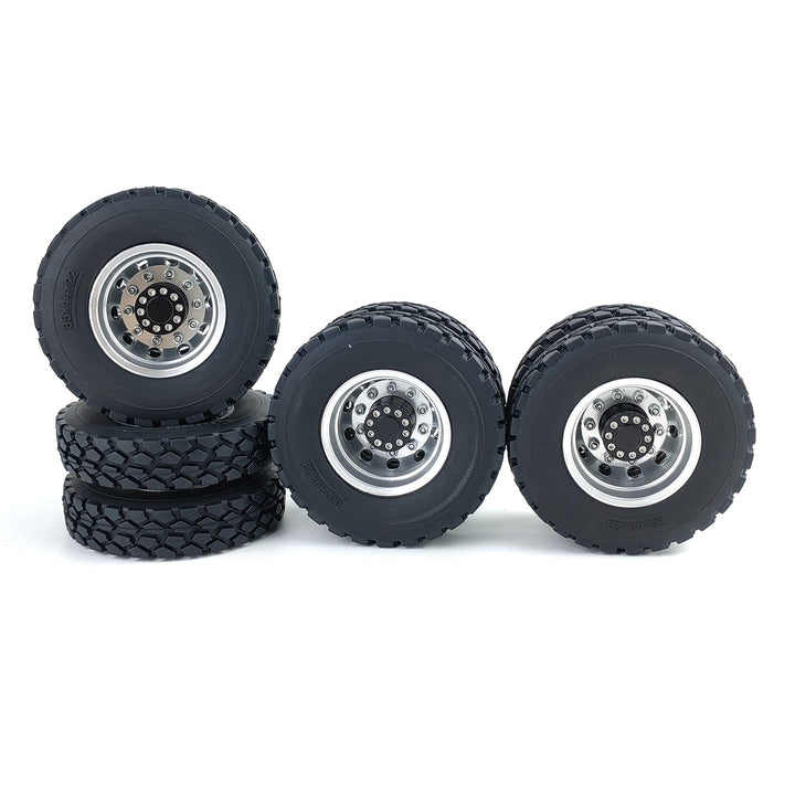 AXspeed 4 Stück Metall Hinterrad Nabenfelgen mit Gummireifen für Tamiya Traktor LKW Klettern Anhänge