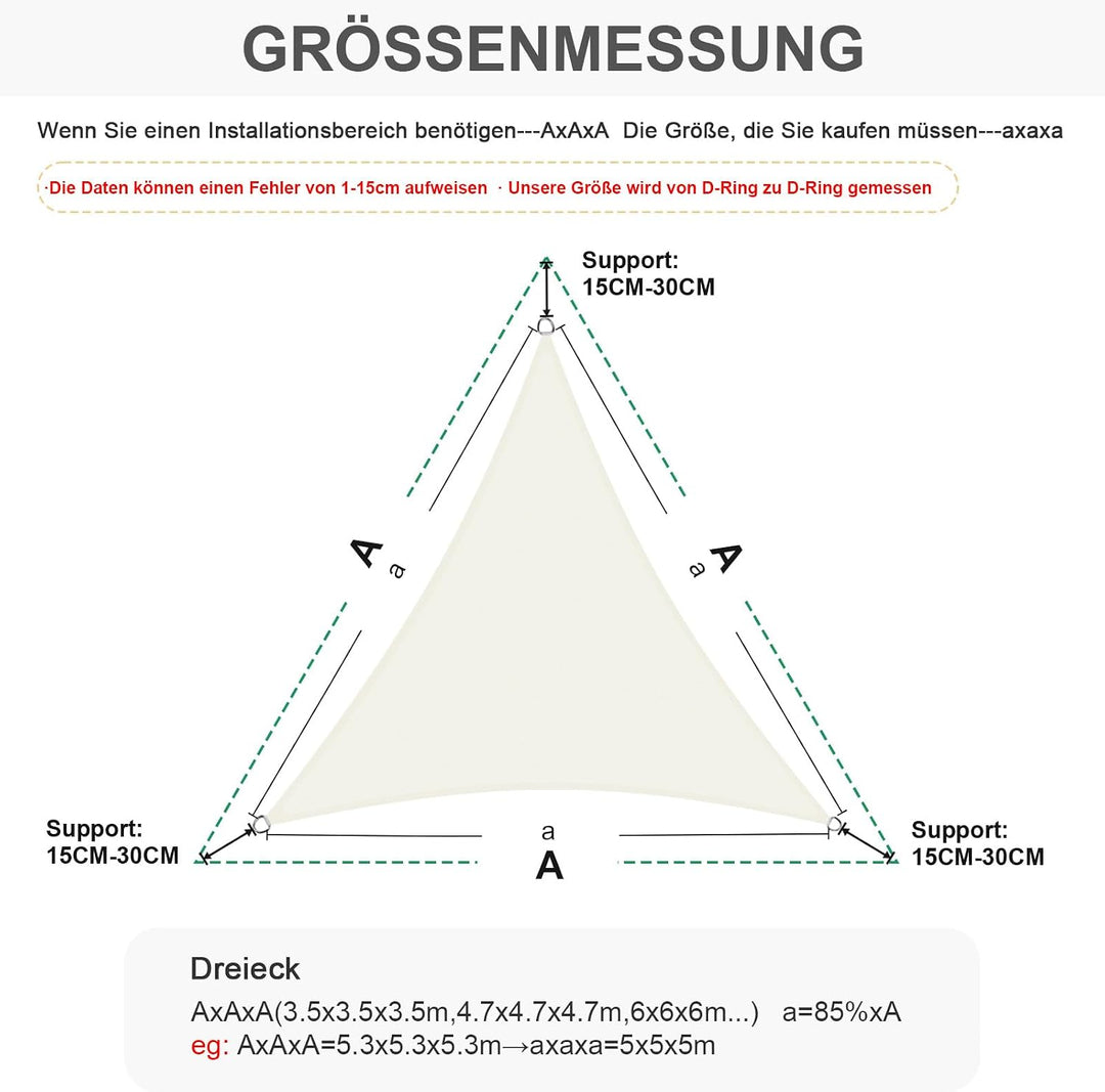 HENG FENG Sonnensegel 3x3x3m Dreieckig Wasserdicht mit 95% UV-Schutz Sonnenschutz für Garten Terrass