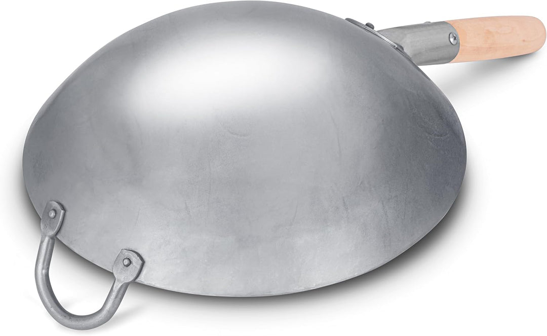 Craft Wok Traditioneller handgehämmerter Karbonstahl Pow Wok mit Holz- und Stahl-Helfergriff (30,5 c