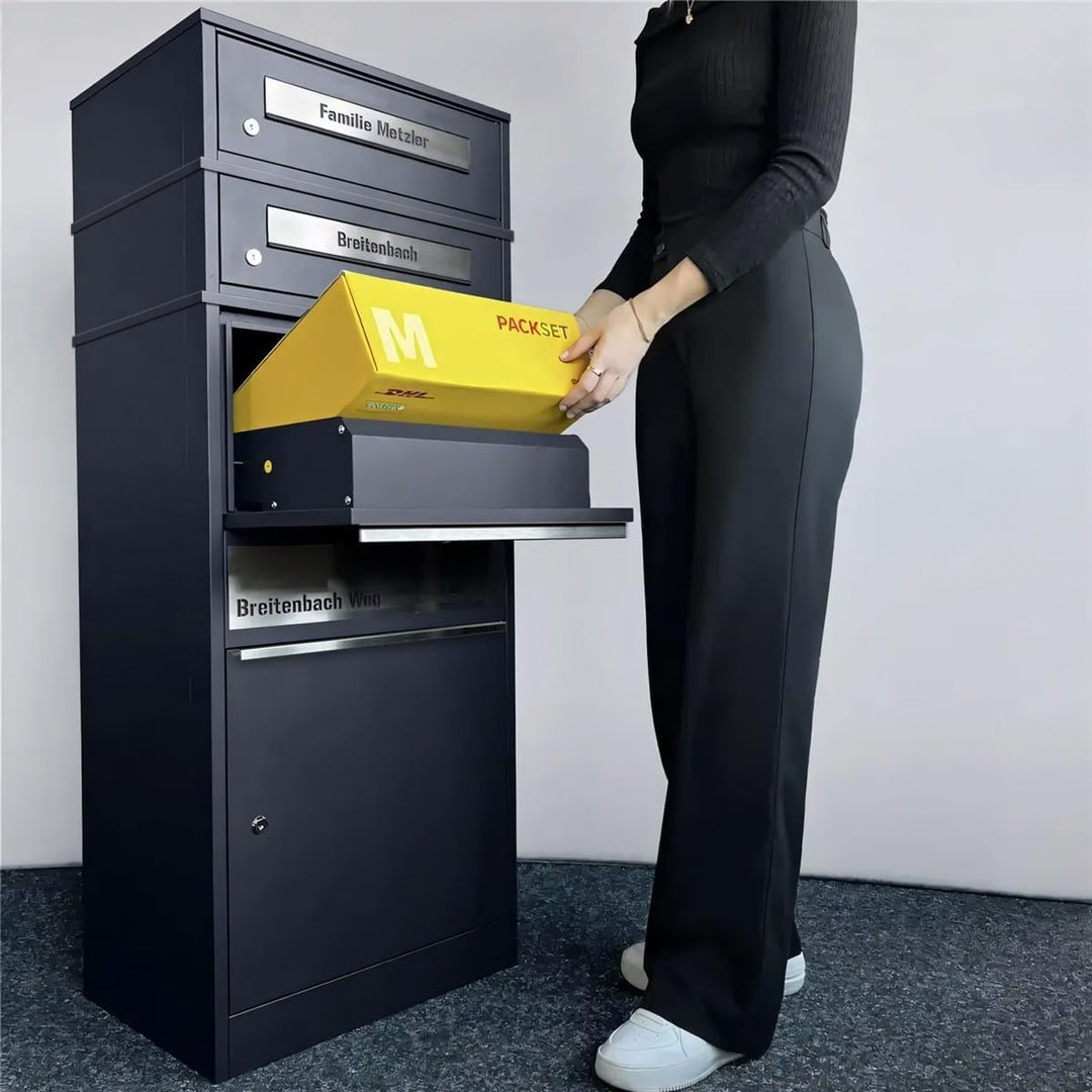 Metzler Paketbox mit 2 Briefkästen – 2er Briefkasten mit Paketfach & Namensgravur, Personalisierte B
