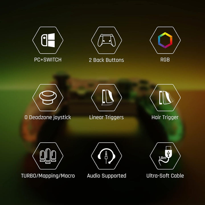 Black Shark Wired Controller, BIGBIG WON Rainbow Lite PC Controllers for Gaming RGB Light, Custom Bu