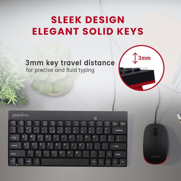 Perixx PERIDUO-212 Kabelgebundene Mini-Tastatur und Maus Set, USB Anschluss, Schwarz, US Englisch La