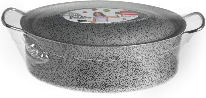 Home Salt Peper Antihaft-Oval-Bräter mit Deckel cm 32 Kochtopf, Silber, Multicolor, 40.5x23x17 cm