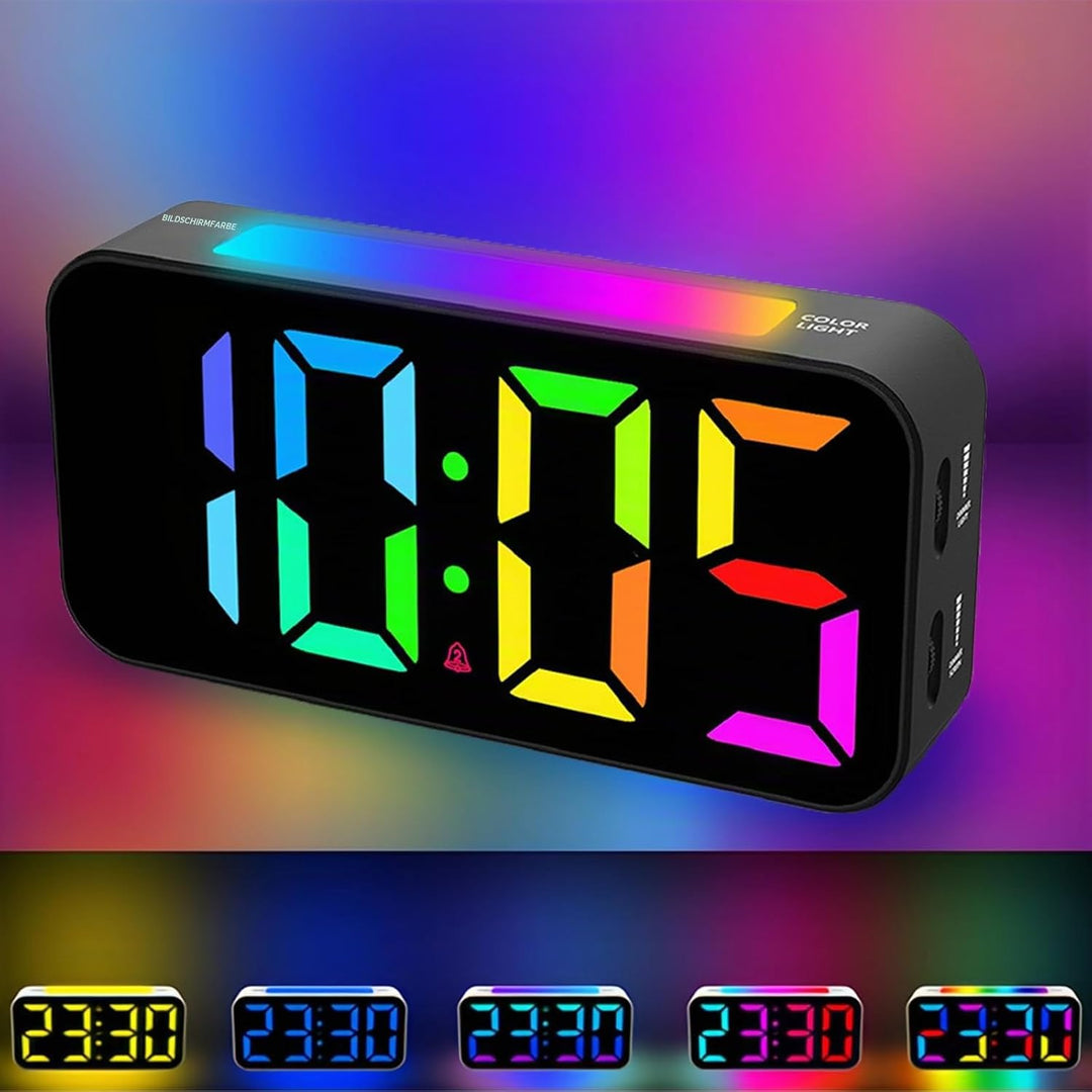 Digitaler Schlafzimmer Wecker mit Lautstärkeregler 12 24h Format einfarbiges Design RGB Grossdisplay