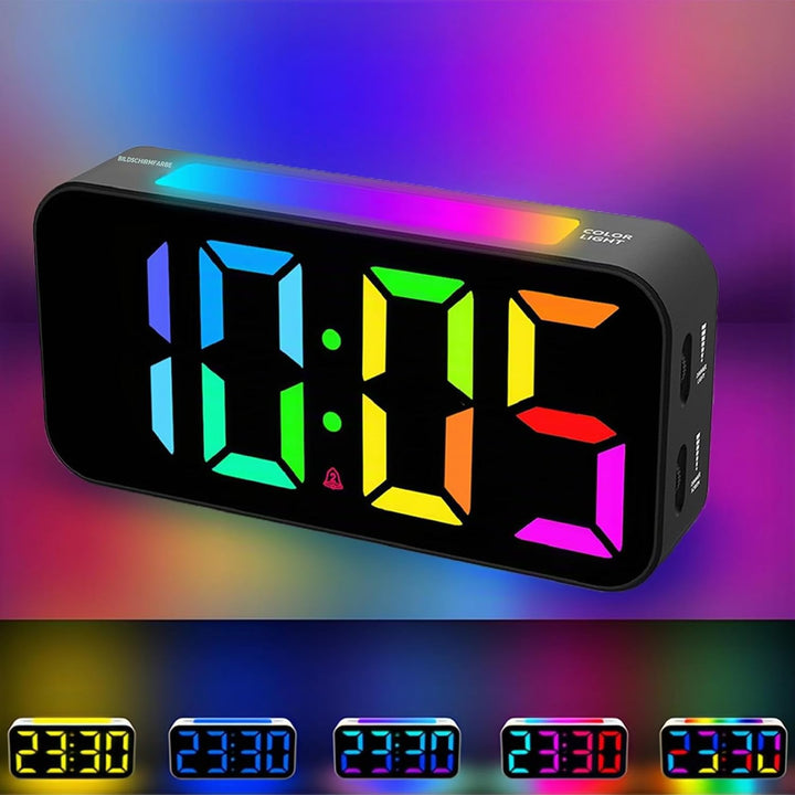 Digitaler Schlafzimmer Wecker mit Lautstärkeregler 12 24h Format einfarbiges Design RGB Grossdisplay