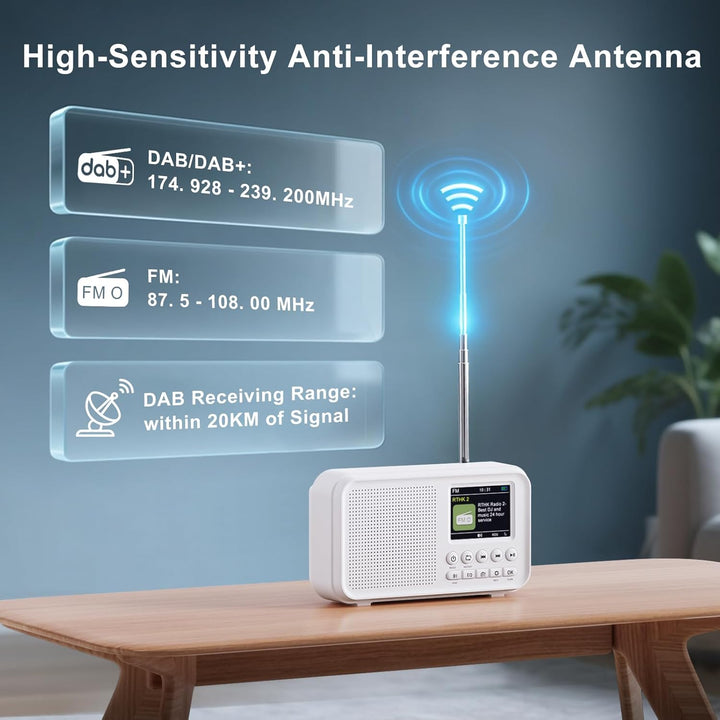 Tragbares DAB/DAB+ Radio, UKW Digitalradio mit Bluetooth 5.0, FM Wiederaufladbar Radio mit 3000mAh A