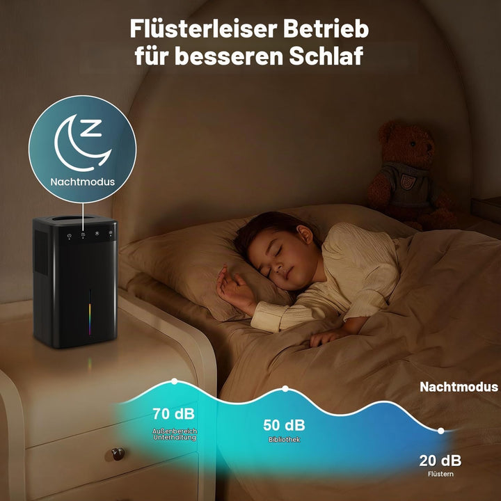 Luftentfeuchter -Black Elektrisch 2,6L, Leiser Raumentfeuchter für Keller, Bad &amp; Schlafzimmer bis 32