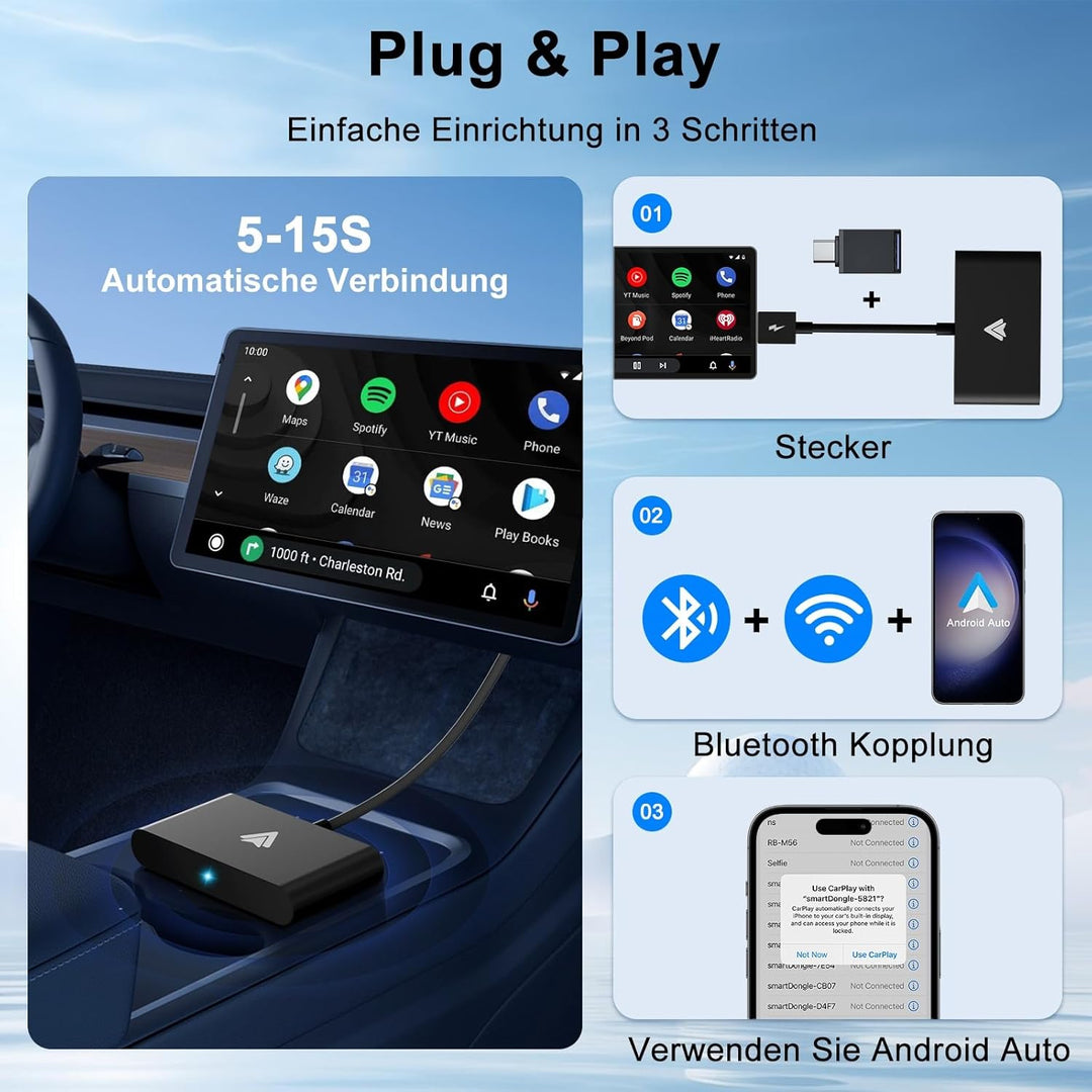 Android Auto Wireless Adapter, Android Auto Adapter für Werkseitig Verkabeltes auf Wireless, Kompati