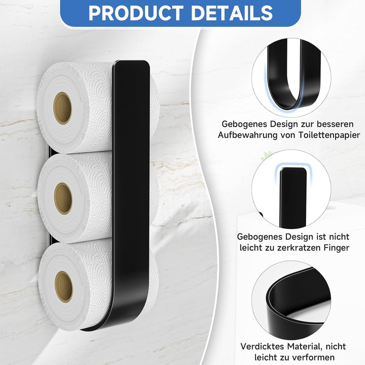 Toilettenpapier Aufbewahrung Schwarz, Selbstklebender Klopapier Aufbewahrung, Toilettenpapierhalter