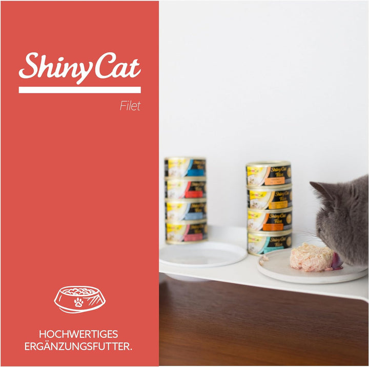GimCat ShinyCat Filet Thunfisch mit Lachs - Katzenfutter mit saftigem Filet ohne Zuckerzusatz für au