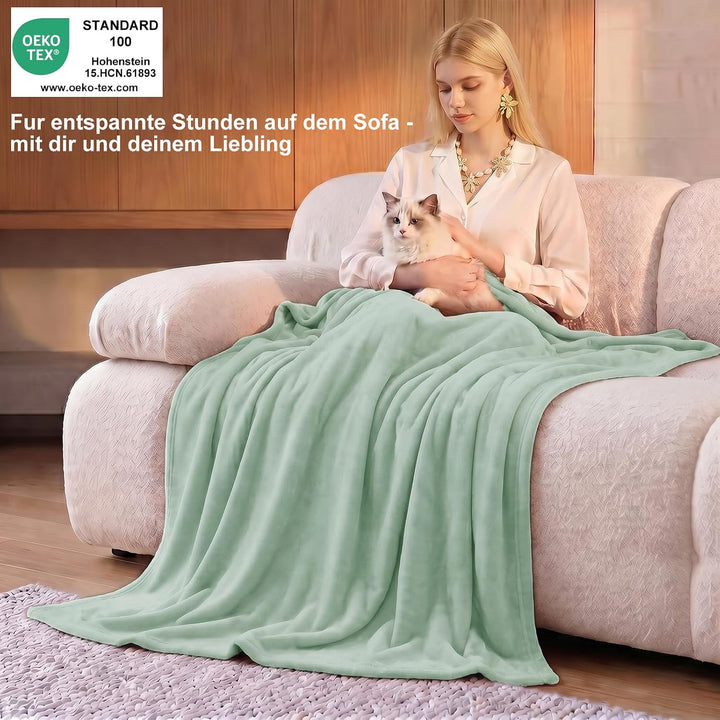 WAVVE Kuscheldecke Flauschig Decke Fleecedecke - Sofadecke 230x270 cm Wohndecke Couchdecke, Salbei G