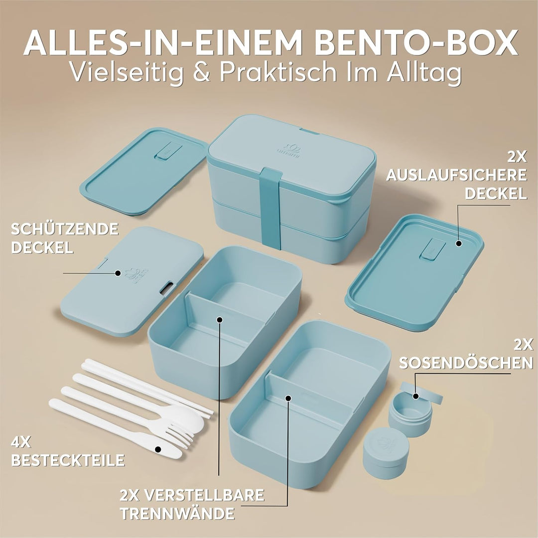 Umami Lunchbox Erwachsene, Verschachtelbar Auslaufsichere Bento Box mit 4 Bestecke & Fächern, Brotdo