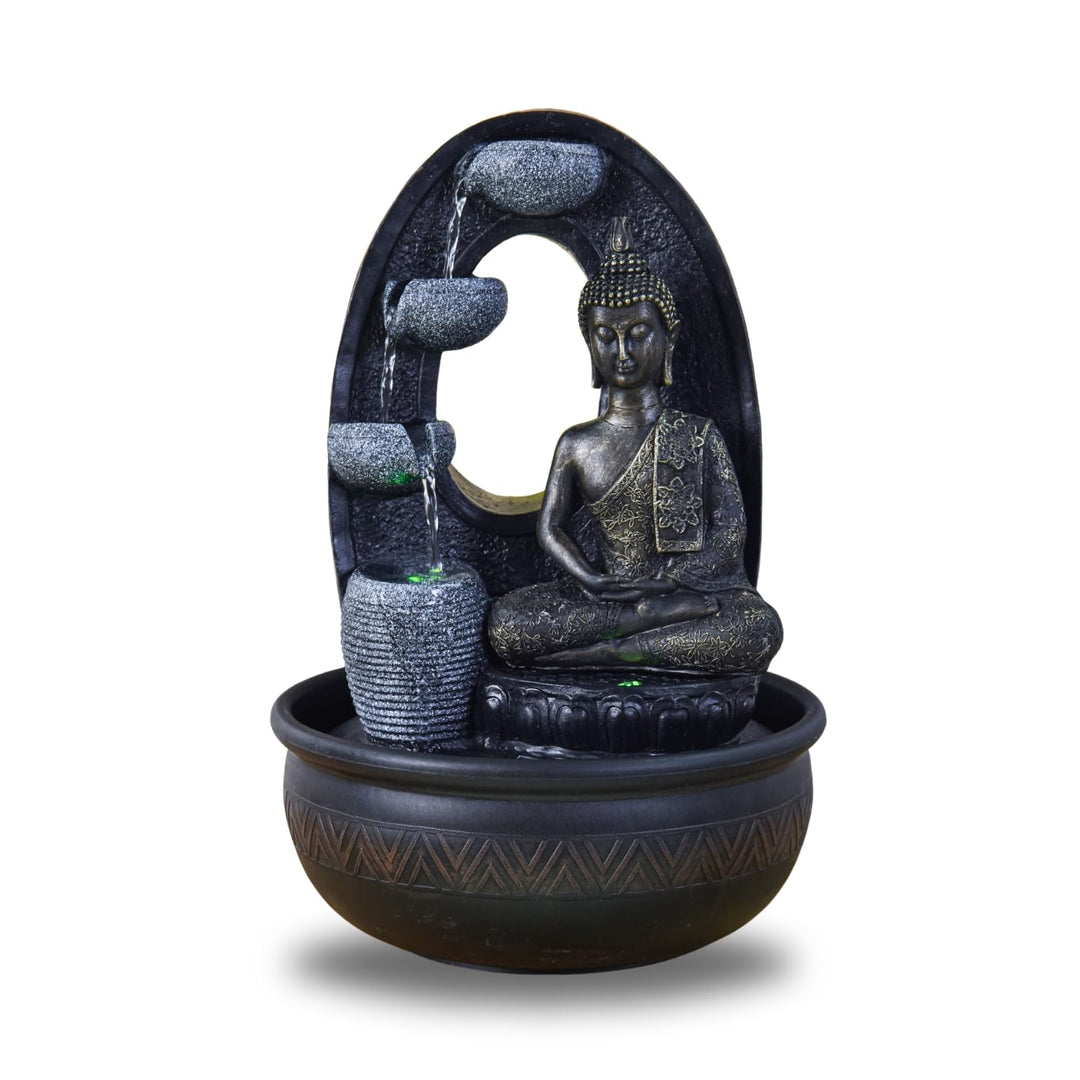 Zen'Light - Zimmerbrunnen Buddha Harmonie - Wasserbrunnen mit geräuschloser Pumpe - LED-Brunnen mit