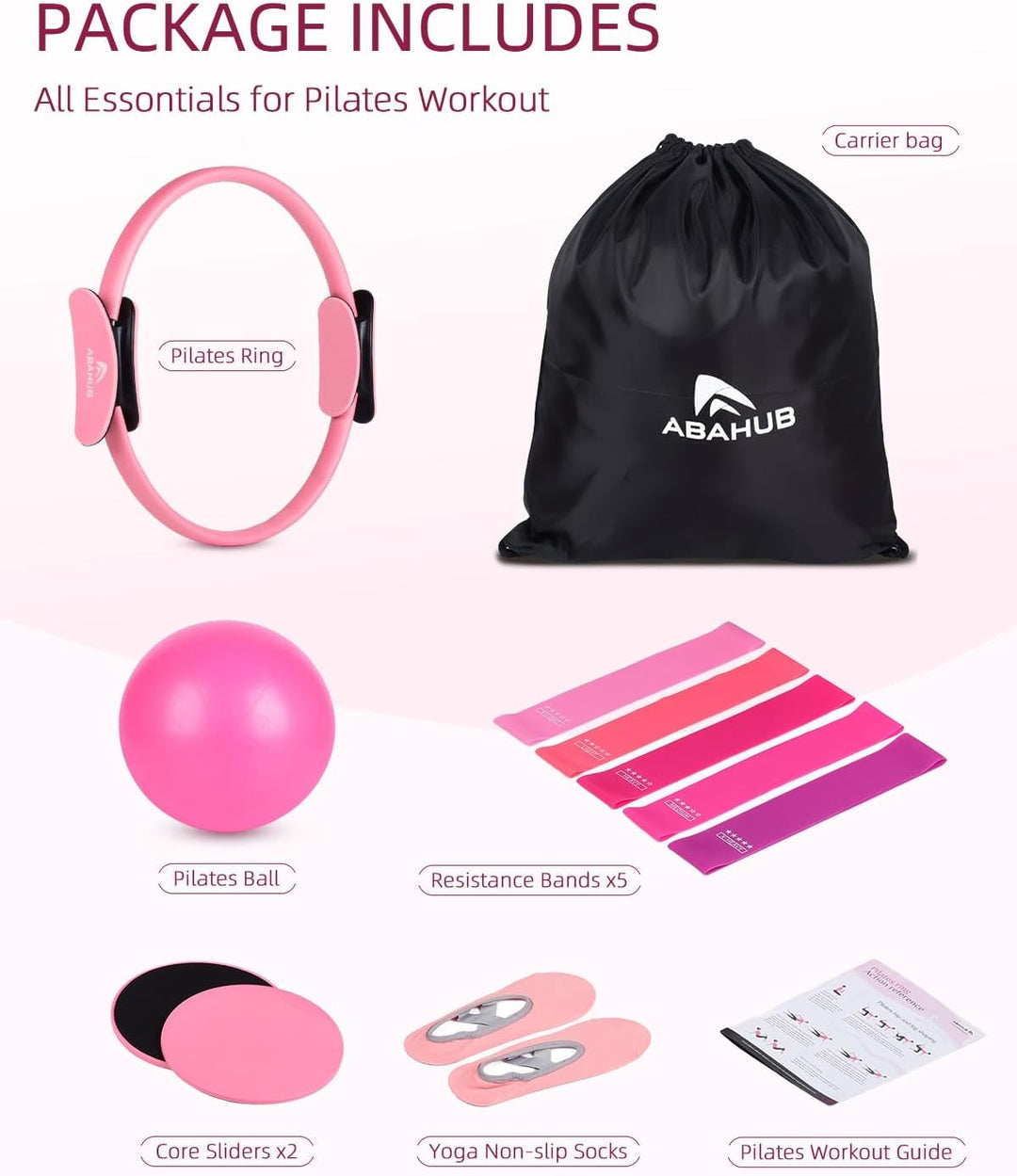 Abahub Pilates Ring Set, 35CM Magic Circle, 25CM Mini Ball,5er Set Fitnessbänder,Yoga Socken,Gleitsc
