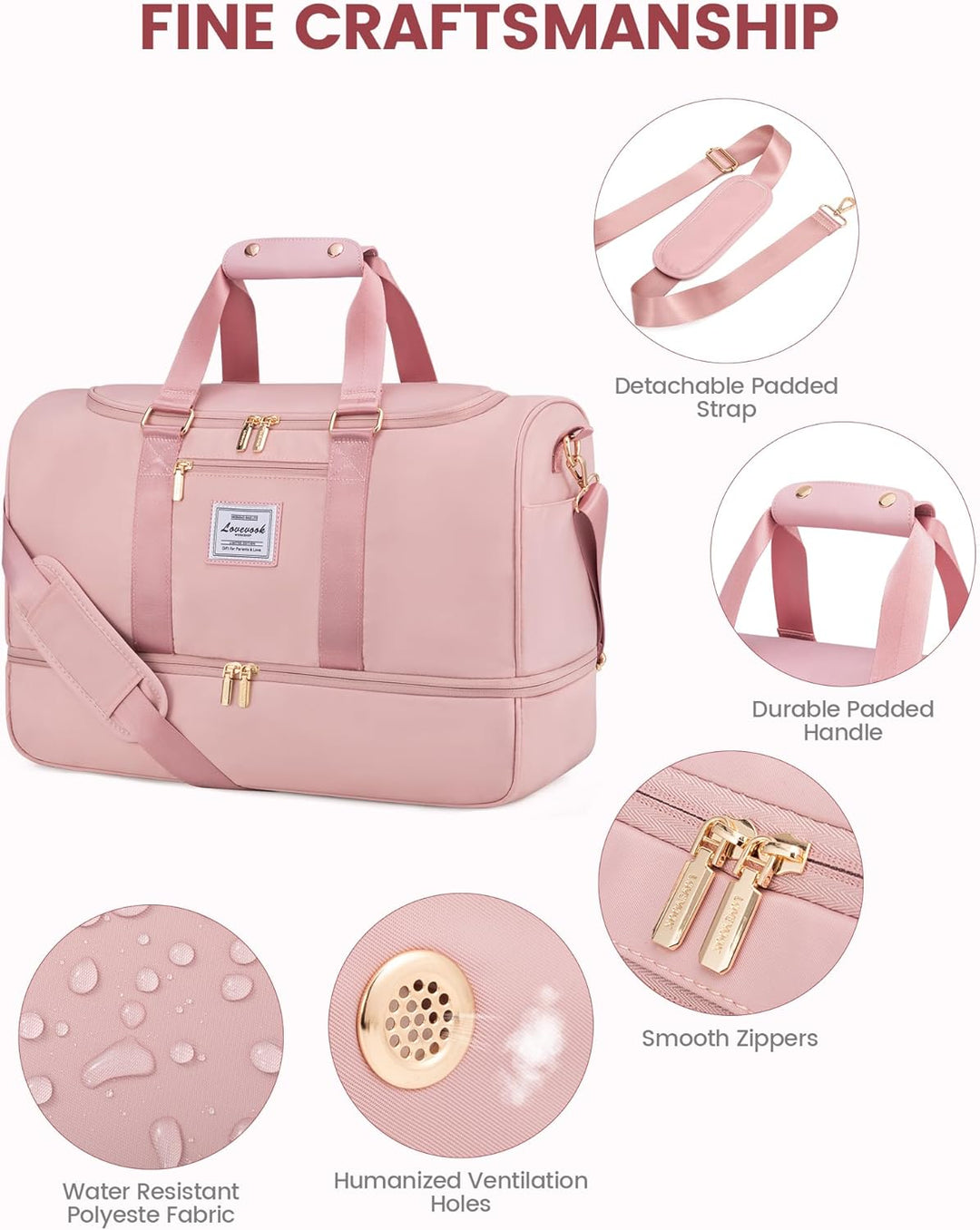 LOVEVOOK Reisetasche Sporttasche Damen, Kliniktasche Geburt Weekender Damen mit Kulturtasche, Schuhf